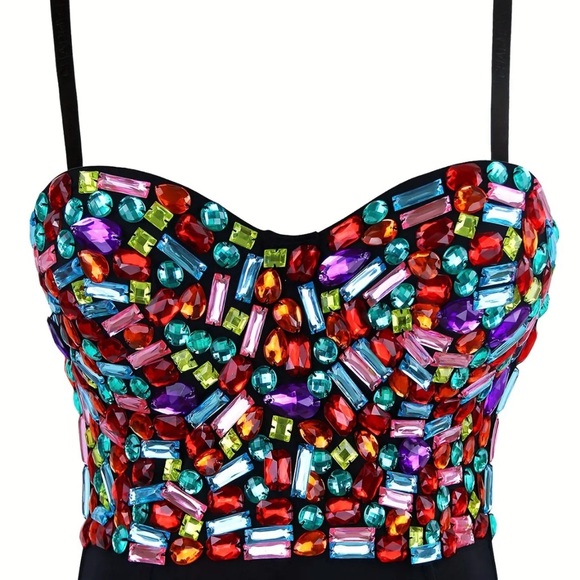 Colorful Rhinestone Corset Bra Bustier - Picture 3 of 9